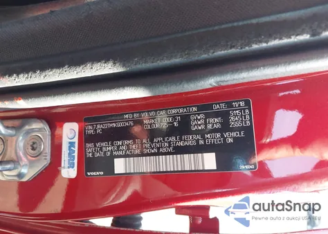 2019 Volvo S60 T6 R-Design z USA, uszkodzony, nr VIN 7JRA22TM1KG003476